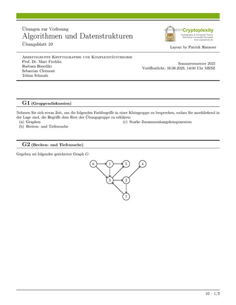 Au D23 Blatt 10 Übung ohne Lösung Übungen zur Vorlesung Algorithmen