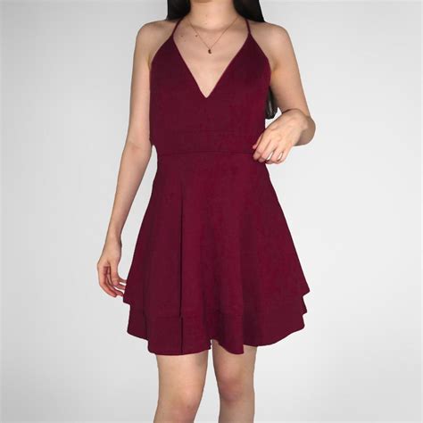 🥀 Windsor Burgundy Mini Skater Dress With Lace Back Depop