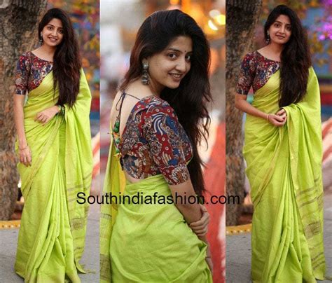 Poonam Kaur in a plain saree and Kalamkari blouse – South India Fashion