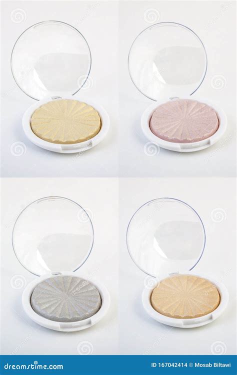 Set Of Face Cosmetic Makeup Powder Highlighter In Compact In White