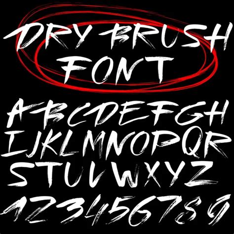 Hand Drawn Font Brush Stroke Alphabet Grunge Style Stock Vector