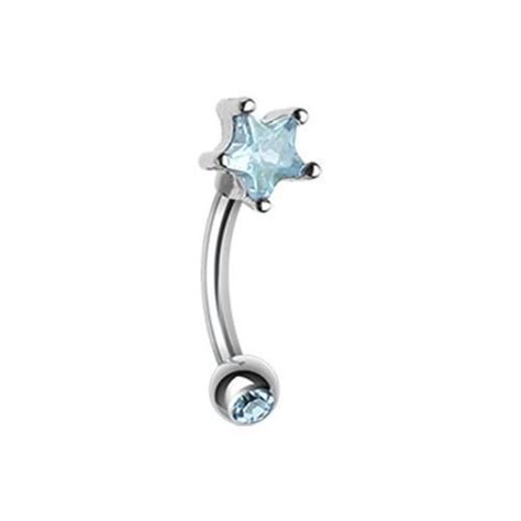 Aqua Star Gem Prong Curved Barbell Eyebrow Ring Color: Aqua Material ...