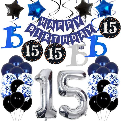 15th Birthday Decorations for Boys Girls – Blue Birthday Decorations ...