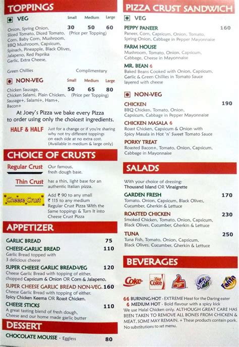 Menu At Joeys Pizza Mumbai Shop 1