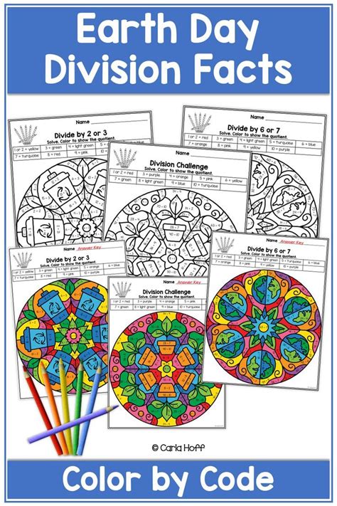 Earth Day Division Facts Color By Code Worksheets Division Facts