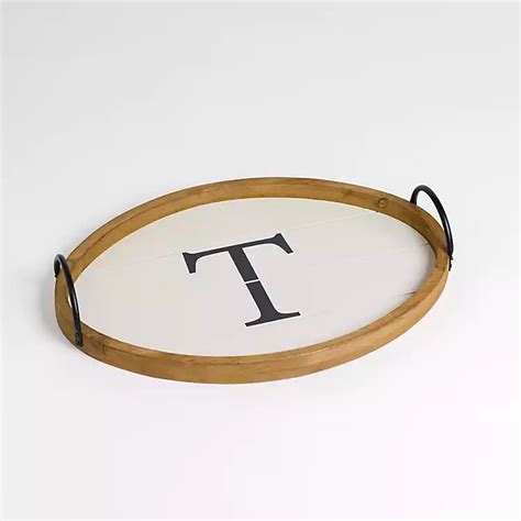 oval white wood monogram  tray kirklands home