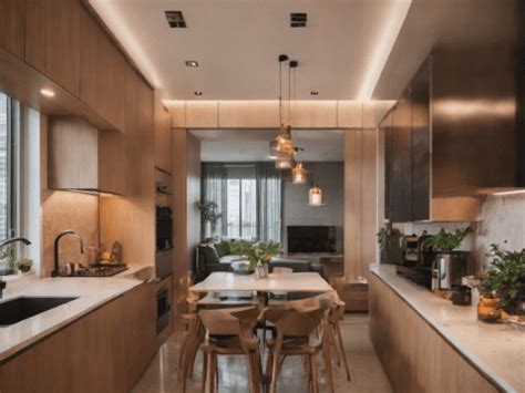 maximizing space  long kitchen design ideas  singapore hdb