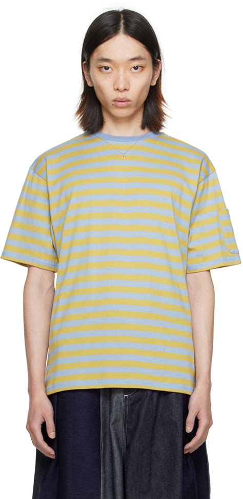 NEEDLES: Blue & Yellow Stripe T-Shirt | SSENSE