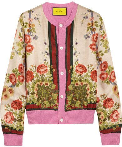 Gucci For Net A Porter Floral Print Silk And Wool Blend Cardigan