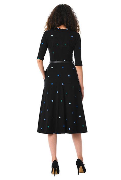 Shop Polka Dot Embellished Cotton Knit Belted Dress Eshakti