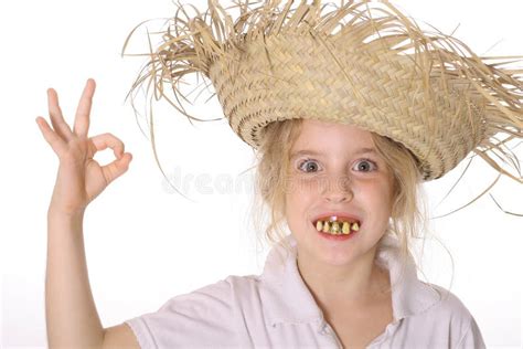 Goofy Girl In Straw Hat Ok Stock Photo Image Of Health 3842124