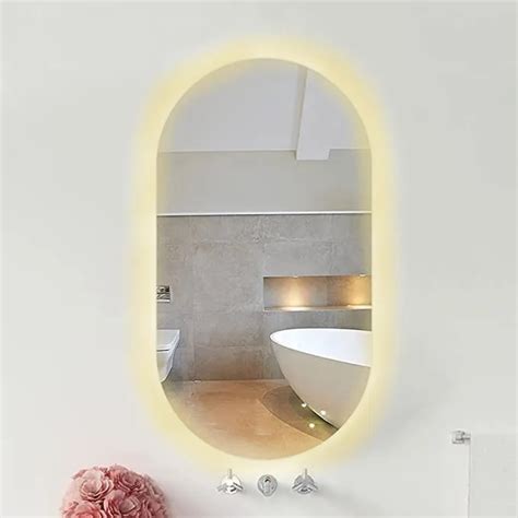 Espelho Lapidado Oval Iluminado Led Quente X Cm Woodglass