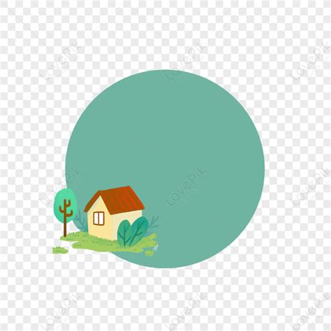 gambar kartun cottage hijau dekoratif bingkai bulat terbaik
