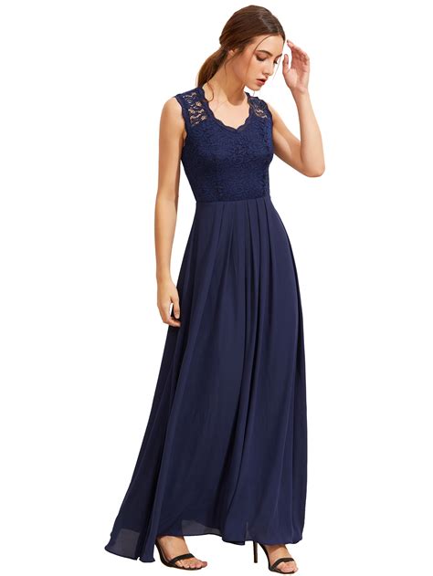 Royal Blue Lace Overlay Maxi Dress Sheinsheinside