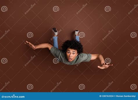 full size photo  nice young guy falling  nervous wear trendy