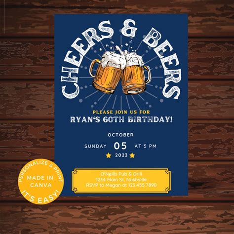 Cheers And Beers Birthday Invitation And Bonus Mobile Invite Adult Pub Birthday Mens 21st