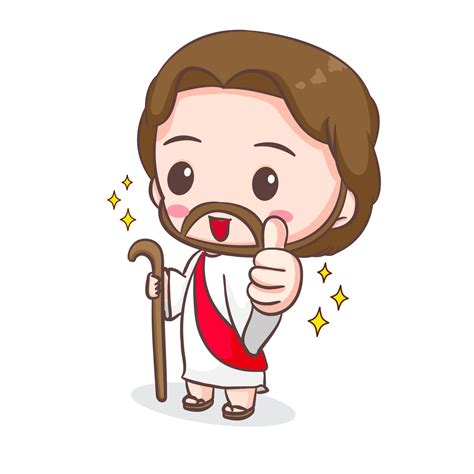 Cute Jesus Christ Cartoon Character Showing Thumb Up Christian