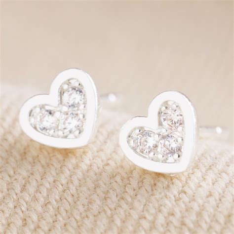 Tiny Crystal Heart Stud Earrings In Silver Lisa Angel