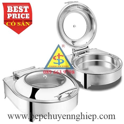 Nồi Buffet Tròn Cao Cấp Inox 304 Nắp Kiếng Rộng Bản Lề Hơi đậy Hạ