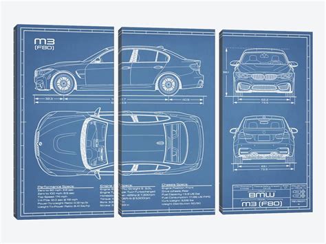 Bmw M3 F80 Blueprint Canvas Print By Action Blueprints Icanvas