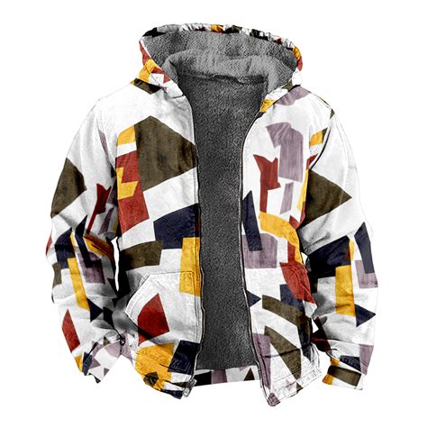 Mens Fleece Jacket Color Blocks Graphics Full Zip Hoodie Jacket For Menwinter Warm Cozy Fleece