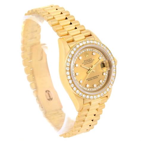 Rolex President Datejust Yellow Gold String Diamond Ladies Watch 69138 Swisswatchexpo