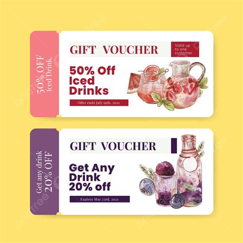 Voucher Template With Refreshment Drinks Concept Watercolor Style