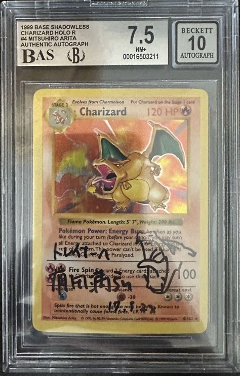 Charizard Shadowless Signed Sketch Mitsuhiro Arita BGS 7 5 AUTO 10