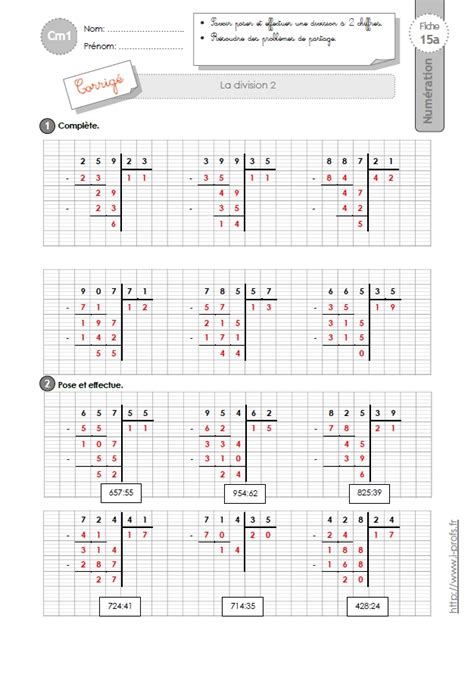 Cm Exercices La Division Chiffres