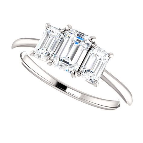 3 Stone Emerald Cut Engagement Ring Princess Jewelry