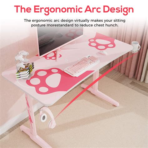 EUREKA ERGONOMIC Gaming Desk 47 Inch I Shaped Pink Computer Desk Gaming