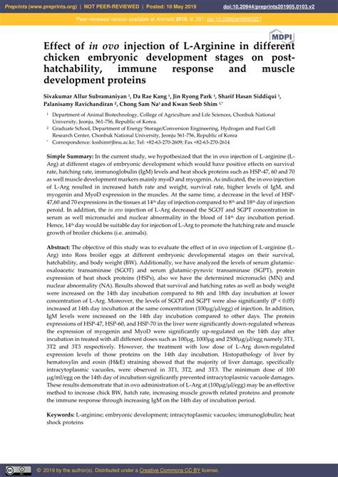 Pdf Effect Of In Ovo Injection Of L Arginine In Different Chicken