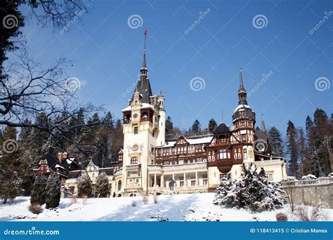 Peles Castle in Winter, Romania Stock Image - Image of sinaia ...