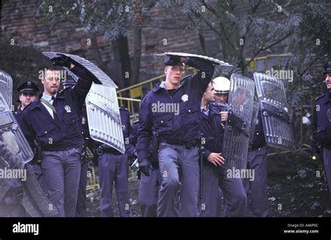 Police Use Riot Shields During Anti Globalisation Riots At The 55th