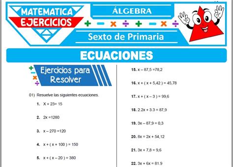 Ejercicios De Ecuaciones Para Sexto De Primaria