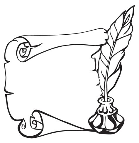 Desenho De Um Pergaminho - Pergaminho de papel, pena e tinteiro em estilo vintage desenho. Mão ...