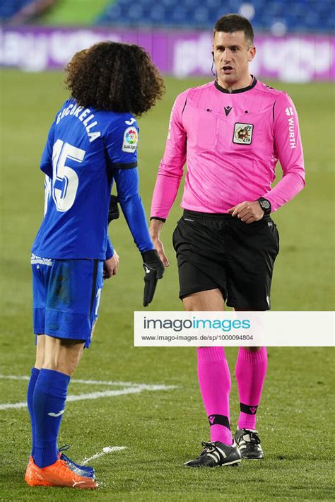 Spanish Referee Isidro Diaz De Mera R With Getafe Cf S Marc Cucurella