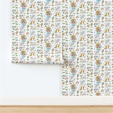 noahs ark animals baby girl nursery wallpaper spoonflower