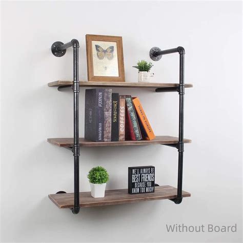 Inch Deep Pair Tier Diy Industrial Black Pipe Bookshelf Wall