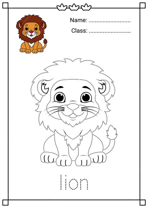 Premium Vector Cute Lion Tracing And Coloring Worksheet For Kids