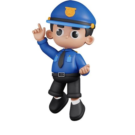 Premium Psd 3d Stylized Character Policeman Happy Jumping Pose