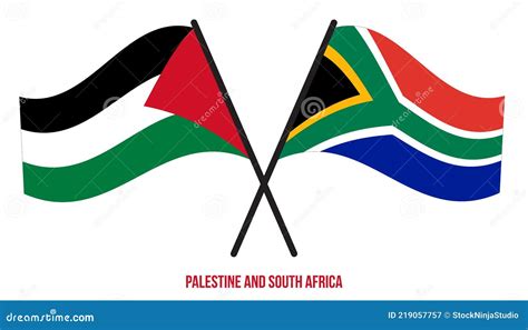 Palestine and South Africa Flags Crossed and Waving Flat Style ...