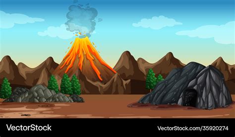 Volcano Eruption In Nature Scene Royalty Free Vector Image