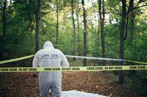 Forensics At The Crime Scene Stock Photo - Download Image Now - Barricade Tape, Blood, Candid ...