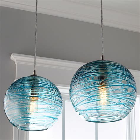 Swirling Glass Globe Pendant Light Aqua Glass Chandelier Shades Blown