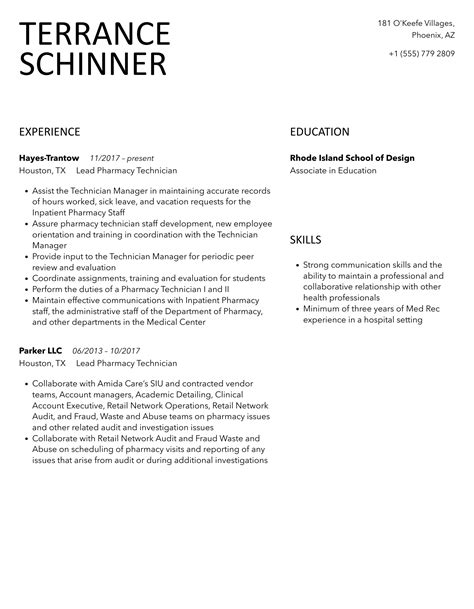 Lead Pharmacy Technician Resume Samples Velvet Jobs