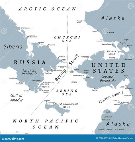 Bering Strait Gray Politischen Karte Stra E Zwischen Russland Und Den