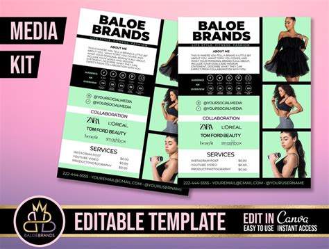 Media Kit Template Canva Page Template Influencer Rate Etsy