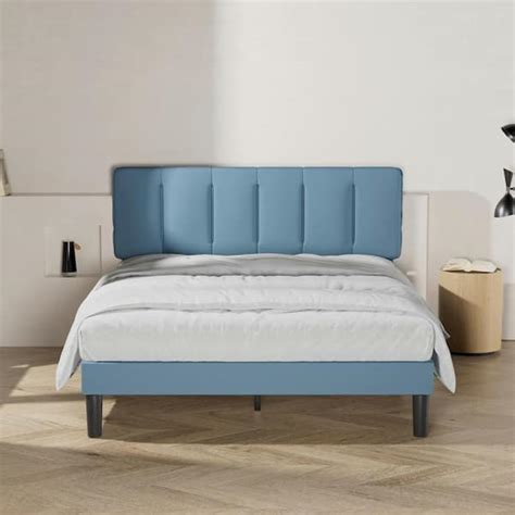 Vecelo Upholstered Bed Frame Blue Metal Frame Full Platform Bed With