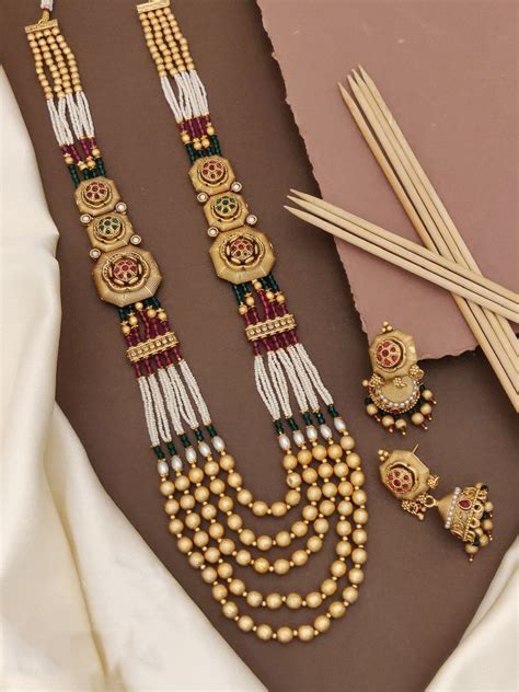 Meenakari Gold Plated Pearl Designer Long Necklace Set